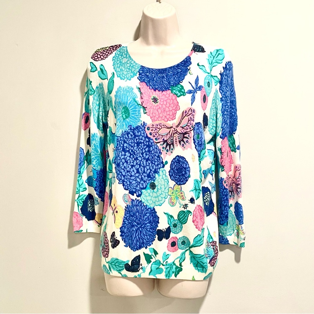 NEW Talbots floral print sweater w/ button-down back